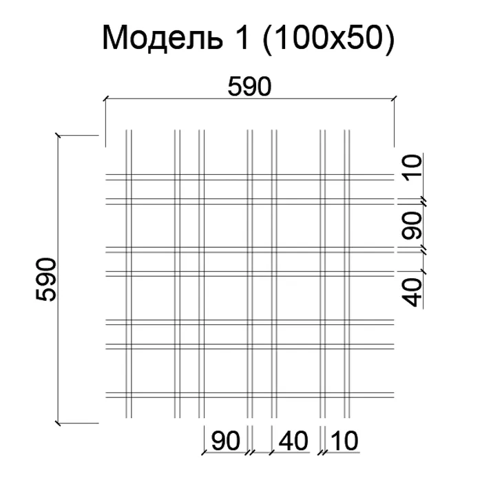 Подвесной потолок Грильято Нестандартная ячейка Модель 1 ячейка 100х50 мм, цвет белый — Металлик матовый — А-Строй Крым