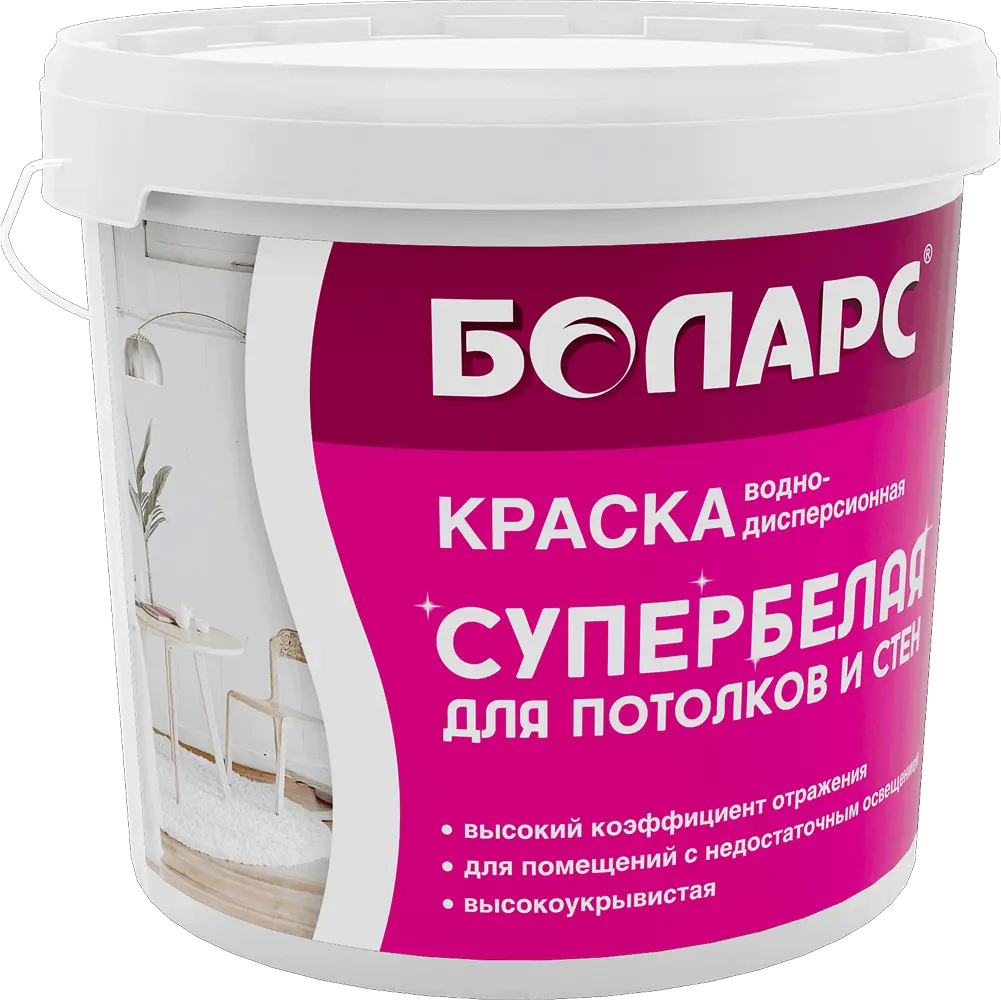 Краска водно-дисперсионная супербелая для стен и потолков — белая — 28 кг