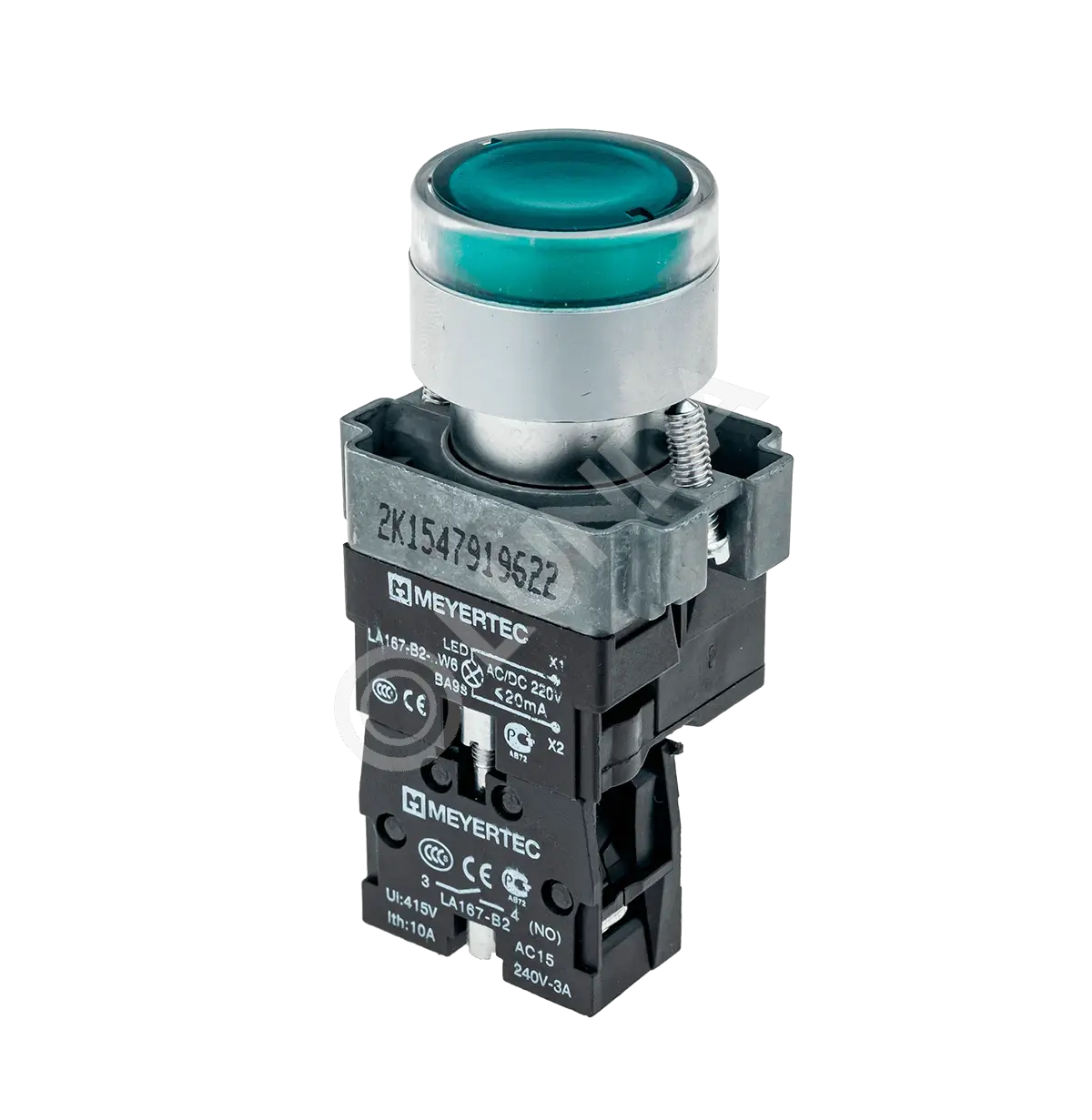 Кнопка с LED подсветкой, зеленая, 220V AC/DC, 1NO, металл MTB2-BW3363, ОВЕН 54251