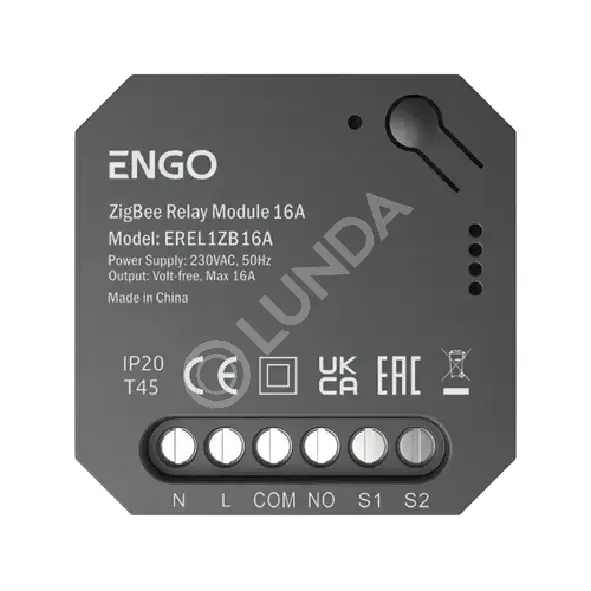 Реле ZigBee, 1x16A, выход NO-COM, Engo EREL1ZB16A/EREL-16ZB