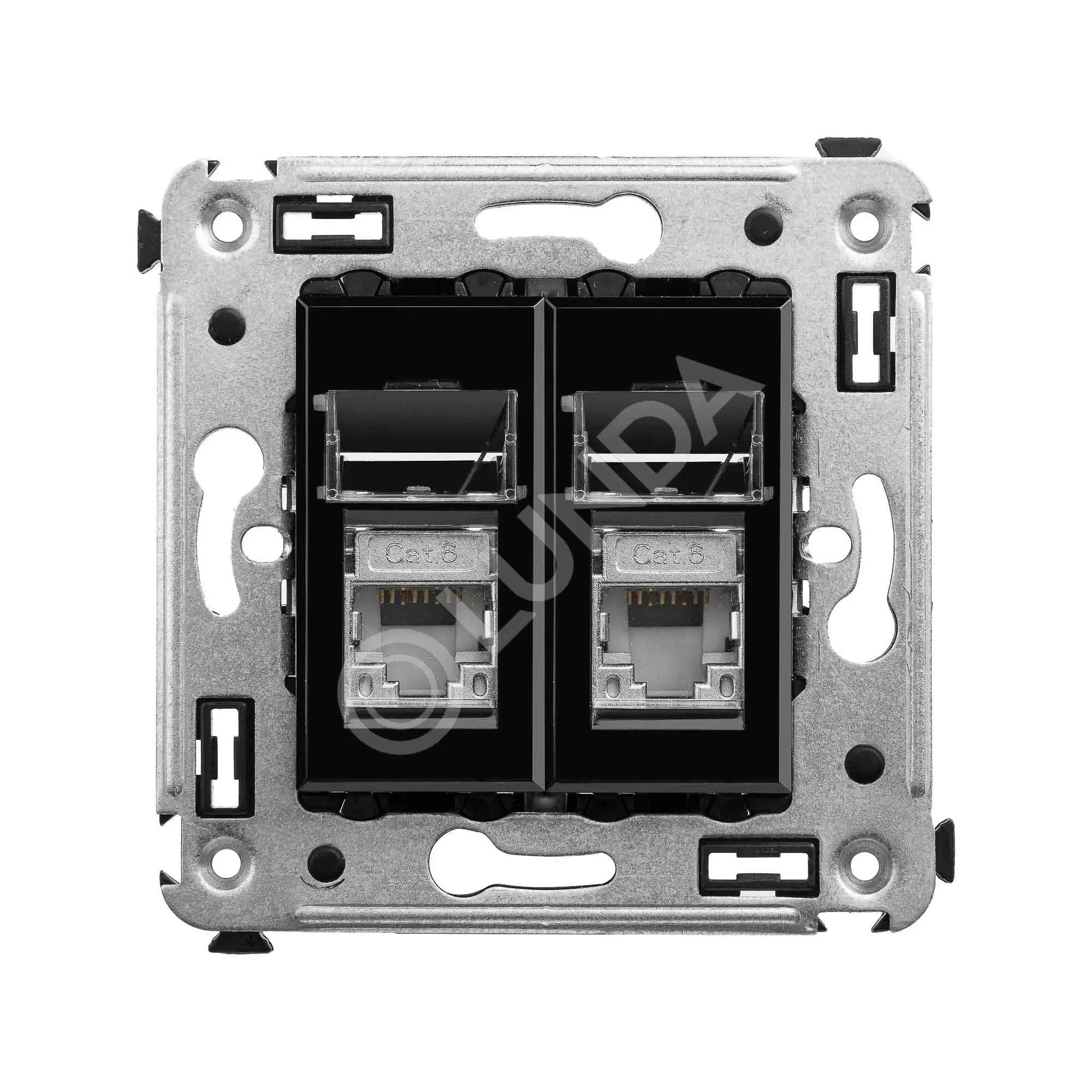 Розетка компьютерная RJ-45 в стену, кат.6 двойнаяэкранированная, Avanti, Черный квадрат, DKC 4402394