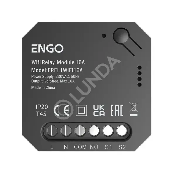 Реле WI-FI, 1x16A, выход NO-COM, Engo EREL1WIFI16A/EREL-16WIFI