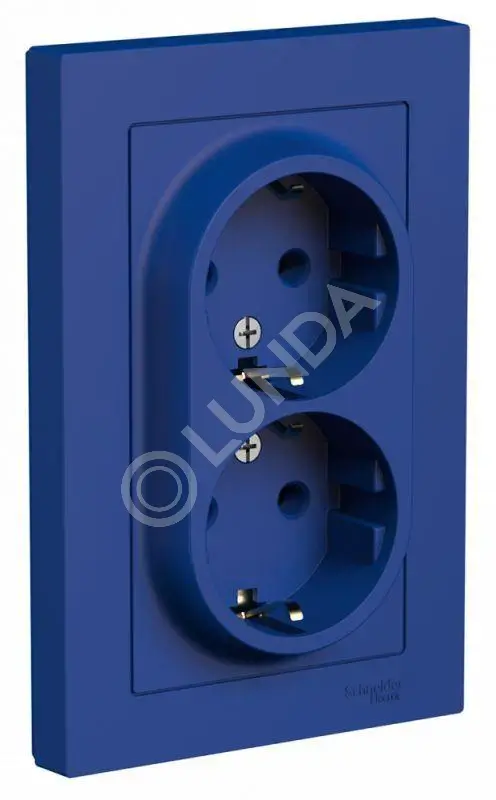 Розетка 2-м. AtlasDesign 16А с заземл. в сборе аквамарин, Systeme Electric ATN001124