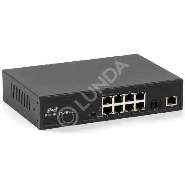 Коммутатор PoE Plus PoE-8E-1G-1S v.2, мощность 120Вт, порты: 8-Ethernet, 1-Uplink, 1-SFP, SKAT 4074