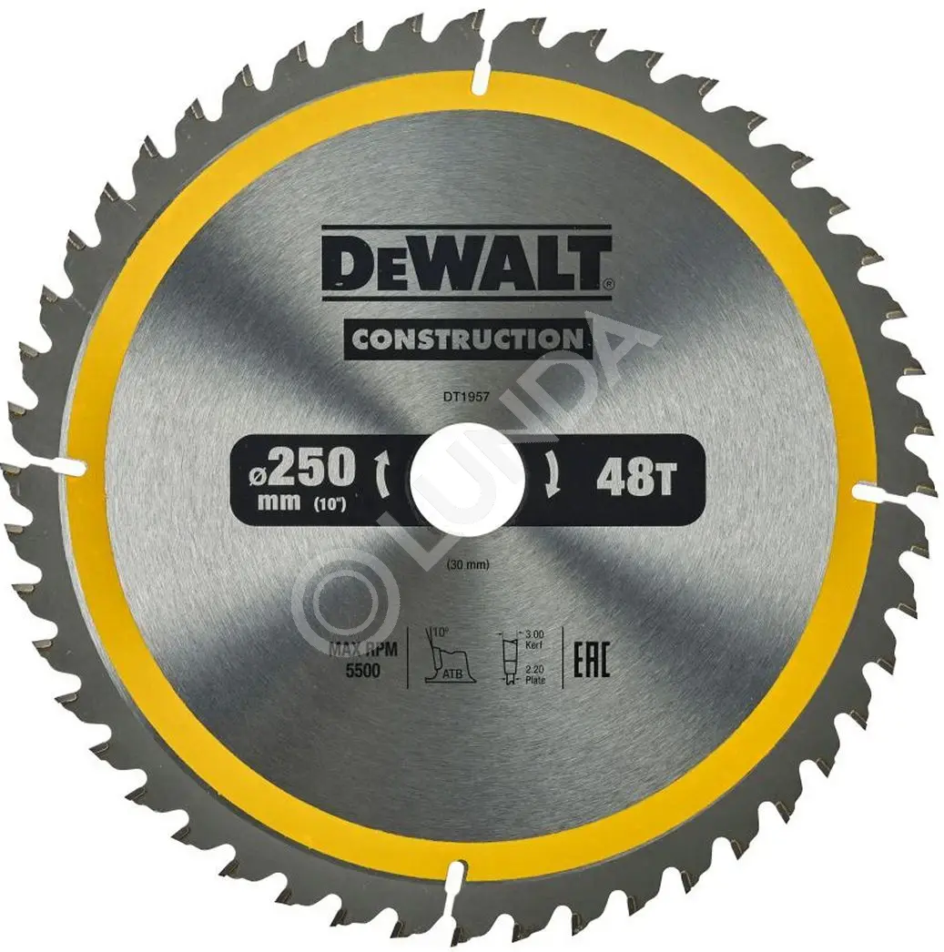 Диск пильный DeWalt DT1957-QZ, 250х30мм, 48 зубьев, сталь/твердый сплав, дерево/пластик, быстрый/чистый рез, DeWalt DT1957-QZ