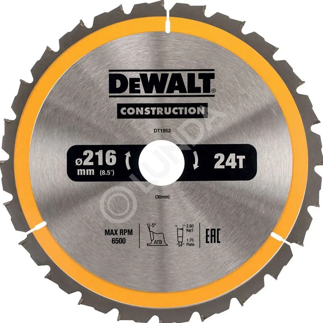 Диск пильный DeWalt DT1952-QZ, 216х30мм, 24 зуба, сталь/твердый сплав, дерево/пластик, поперечный/продольный, DeWalt DT1952-QZ