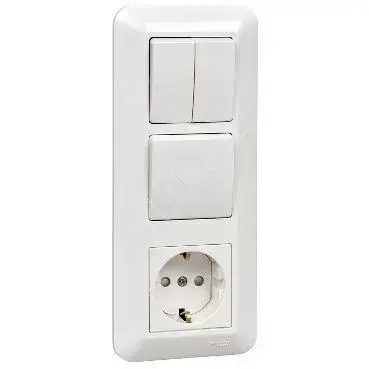 Блок СП Blanca / Прима (розетка с заземл. + 1-кл. + 2-кл. выкл.) (розн. упак.) бел., Systeme Electric BK2VR-008A-BI