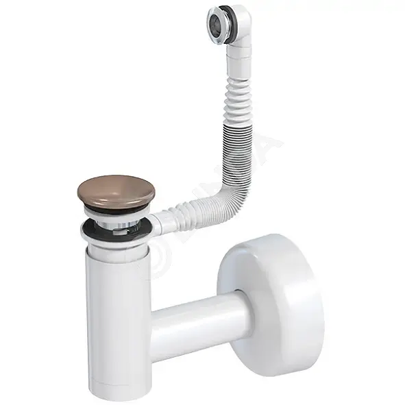 Сифон для умывальника Easy Clean d40, клапан белый, с переливом, сливная трубка d40 с розеткой, клик-клак бронза метал, Prevex 1512416
