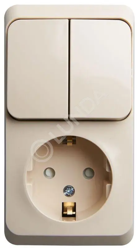 Блок ОП Этюд (1-м розетка с зазем. защ. шторки + 2-кл. выкл.) крем., Systeme Electric BPA16-202K