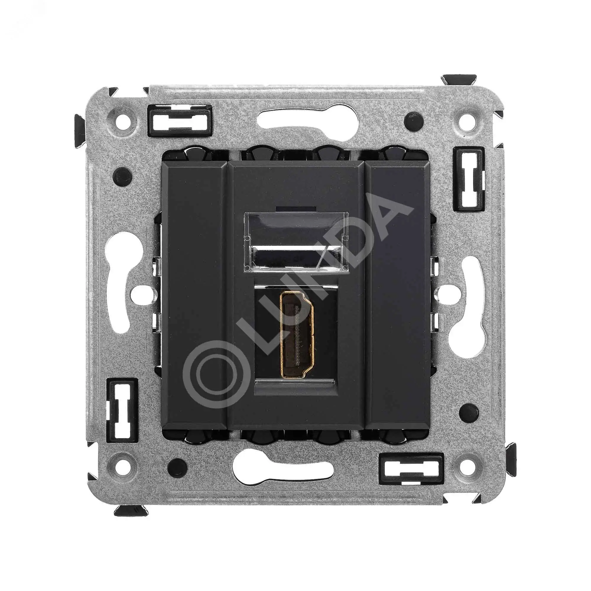 Розетка HDMI одинарная в стену, тип А-А, Avanti, Черный матовый, DKC 4412253