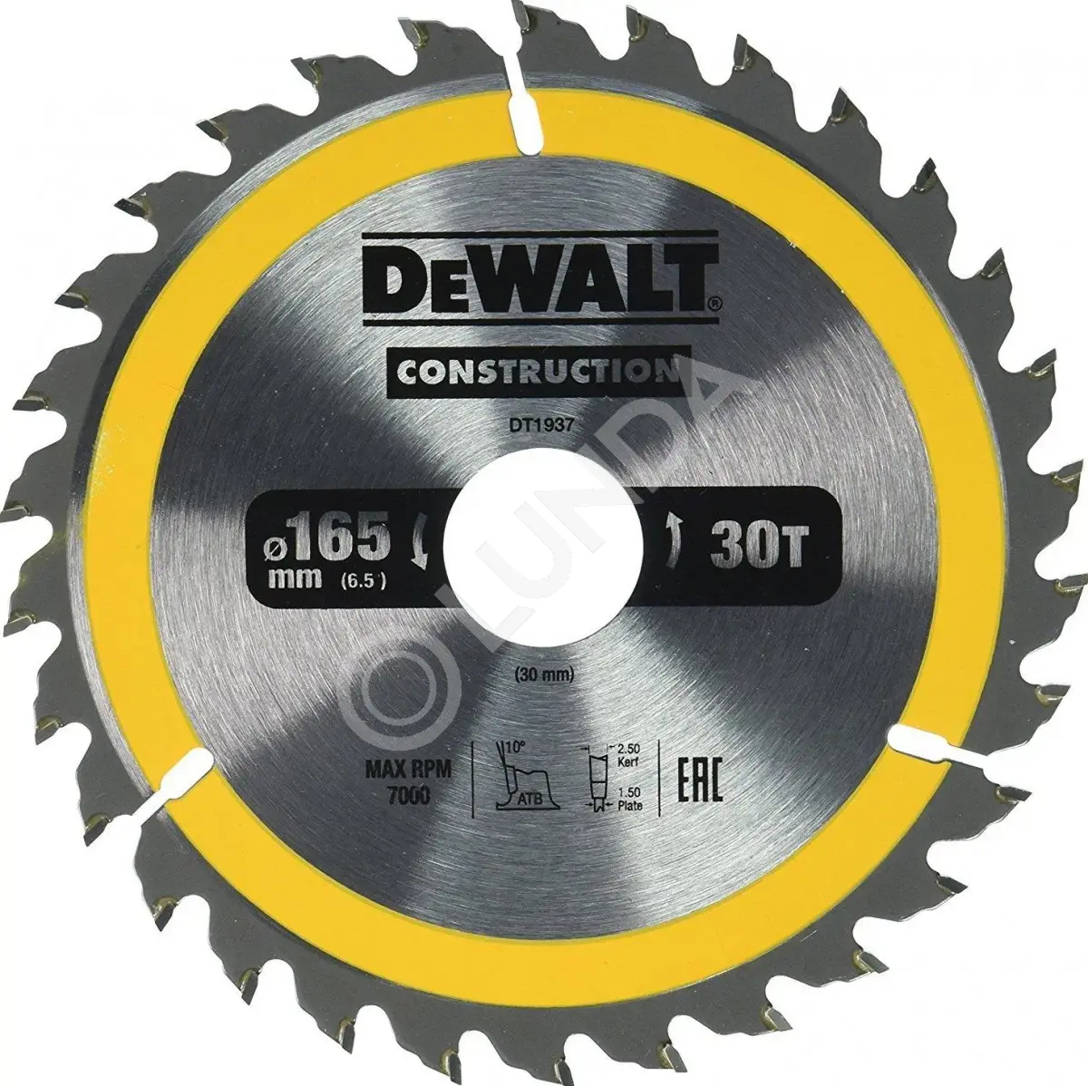 Диск пильный DeWalt DT1937-QZ, 165х30мм, 30 зубьев, сталь/твердый сплав, дерево/пластик, поперечный/чистый рез, DeWalt DT1937-QZ