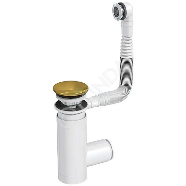 Сифон для умывальника Easy Clean белый d40, переходник d32, с переливом, клик-клак золото метал, Prevex 1502424