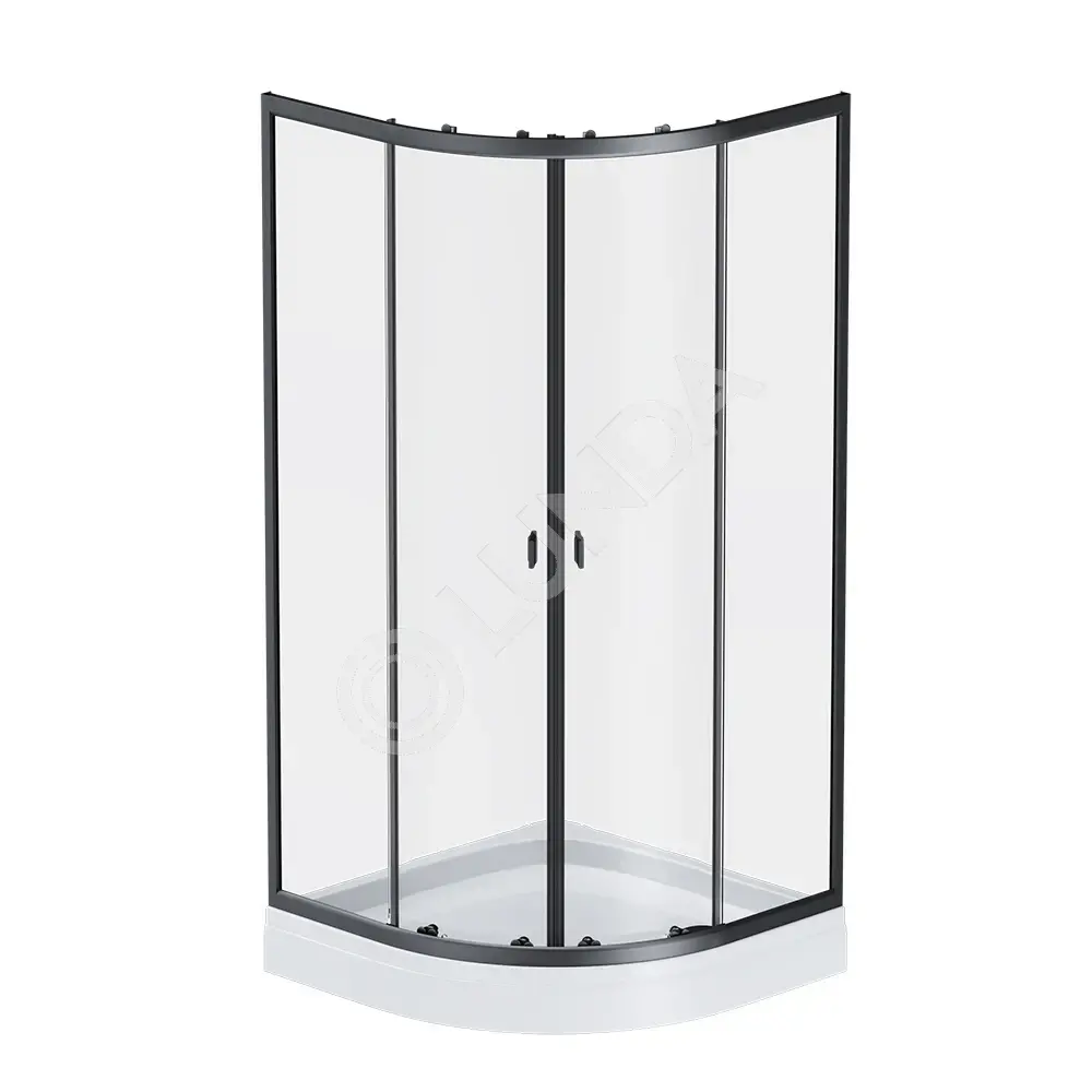 Душ ограждение Twin Slide+поддон, 90x90, X-Joy, стекло+алюм+акрил+ABS-пластик, прозрач+чёрный мат+ белый, AM.PM W88E-205-090BT64