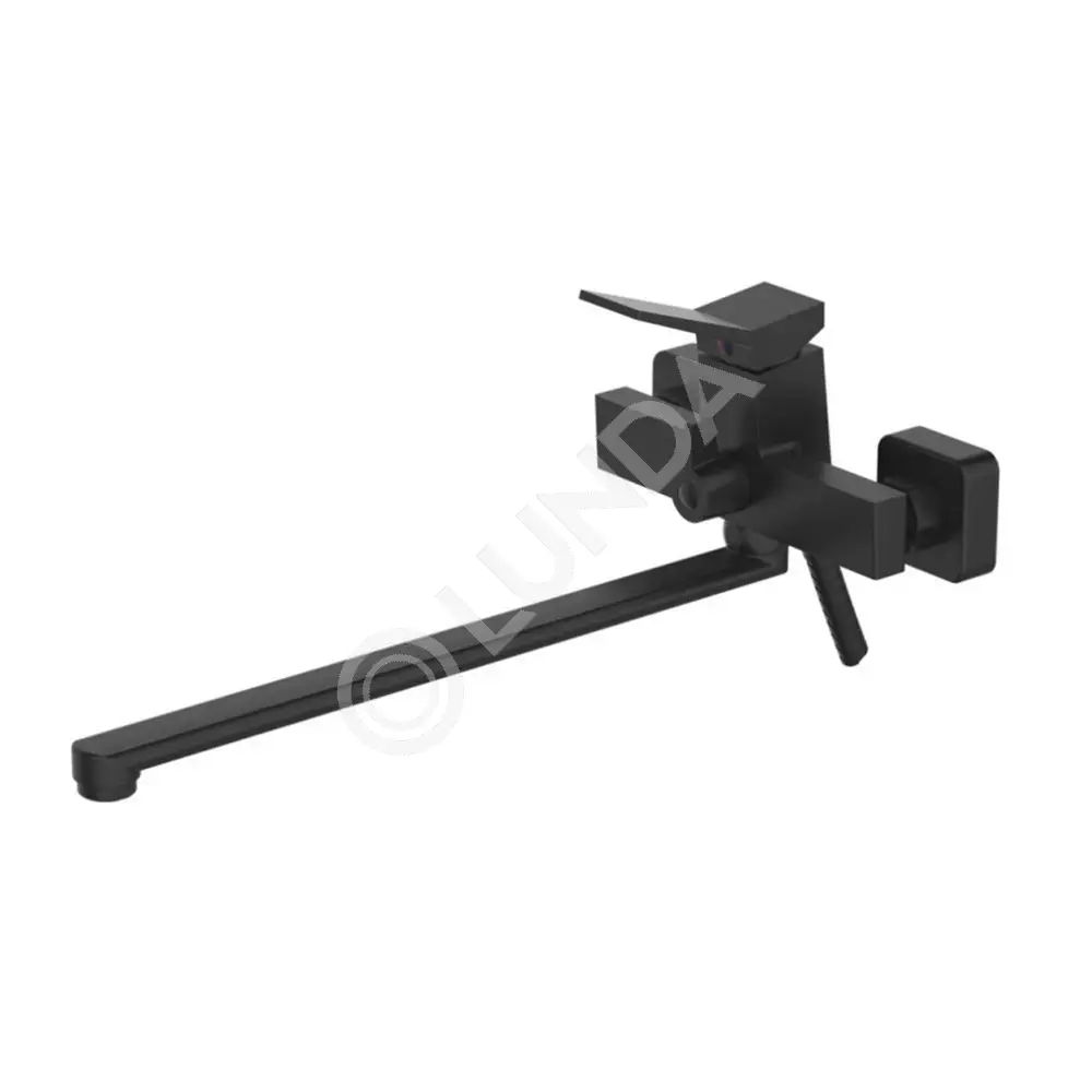 Смеситель для ванны, длинный излив, латунь, Vega Black, настенный, 1/2", длина шланга - 150 см, черный, Valfex VF.22818-7