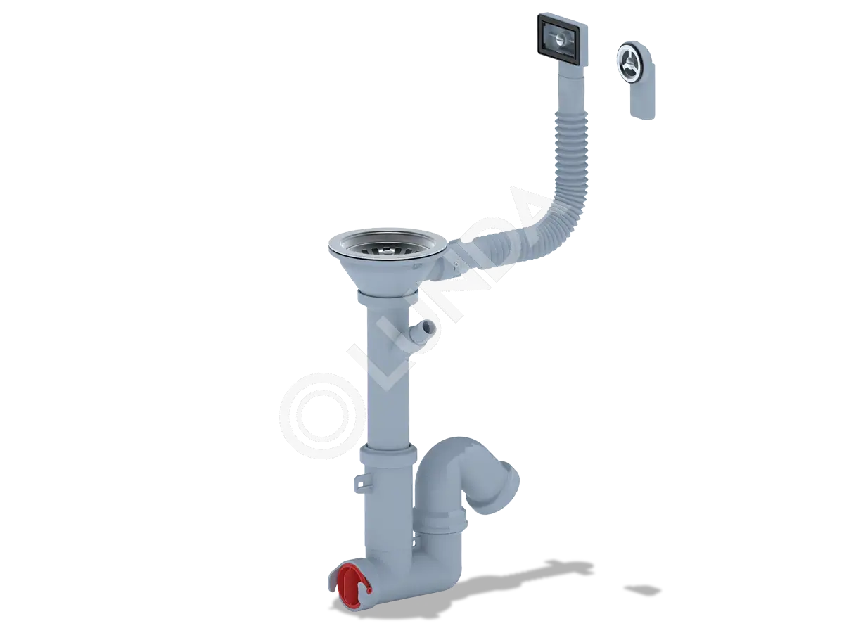 Cифон для мойки F серия 3 1/2″ 40 с гиб. переливом и отводом для стиральной машины, АНИ Пласт F1045S