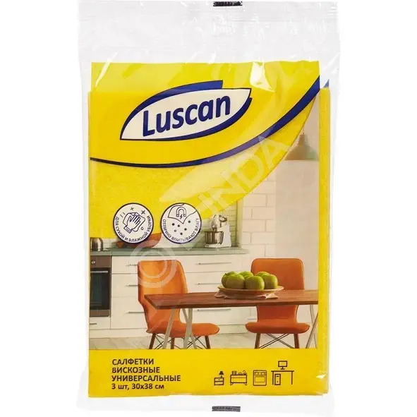 Салфетки хозяйственные Luscan вискоза 30x38 см (3 штуки в упаковке), 947433