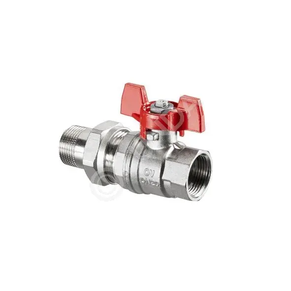 Шаровой кран латунный Optibal DN 32, с американкой, НР-ВР, рукоятка бабочка, Oventrop 1075810