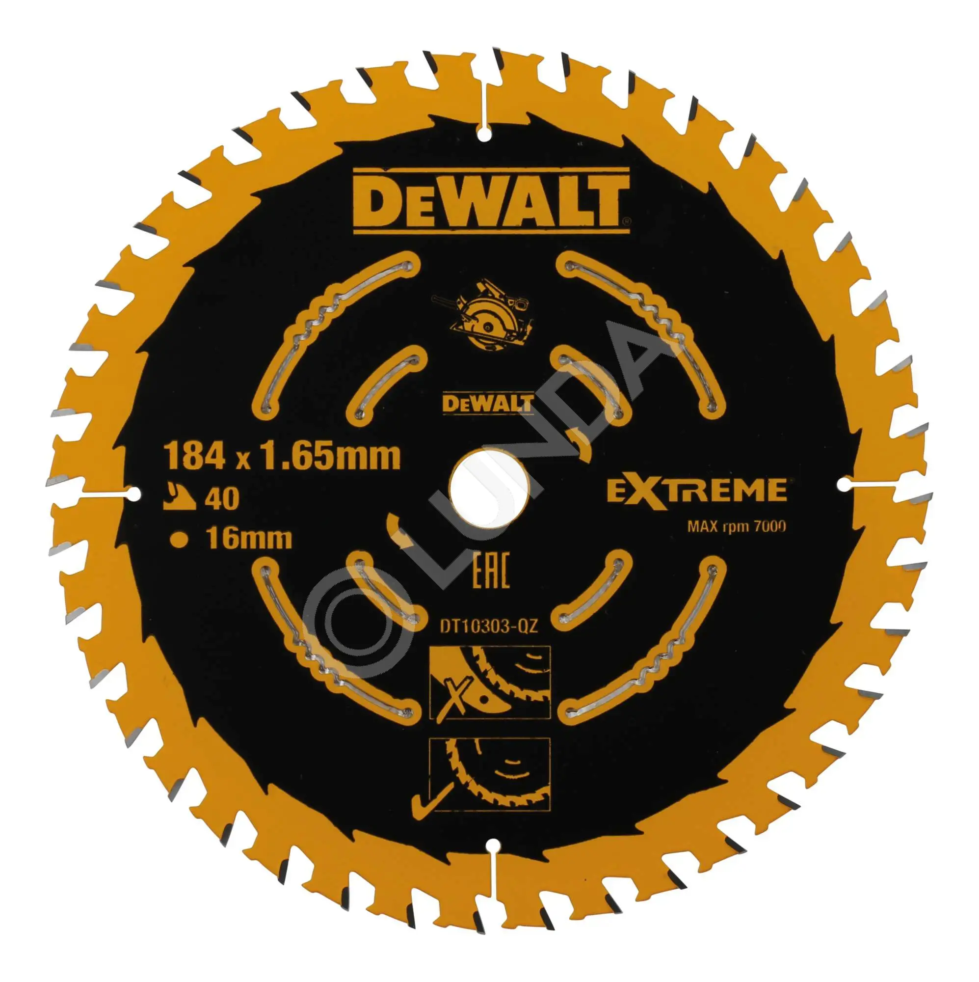 Диск пильный DeWalt DT10303-QZ, 184х16мм, 40 зубьев, сталь/твердый сплав, дерево/ламинат/МДФ, чистый рез, DeWalt DT10303-QZ