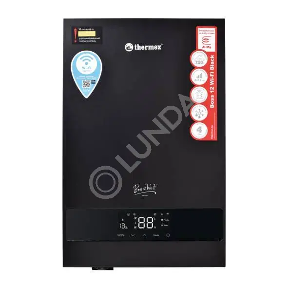 Электрический настенный котел Boss 12 Wi-Fi, черный, G3/4, Pn-3 бар, 6 л, Thermex 511 702