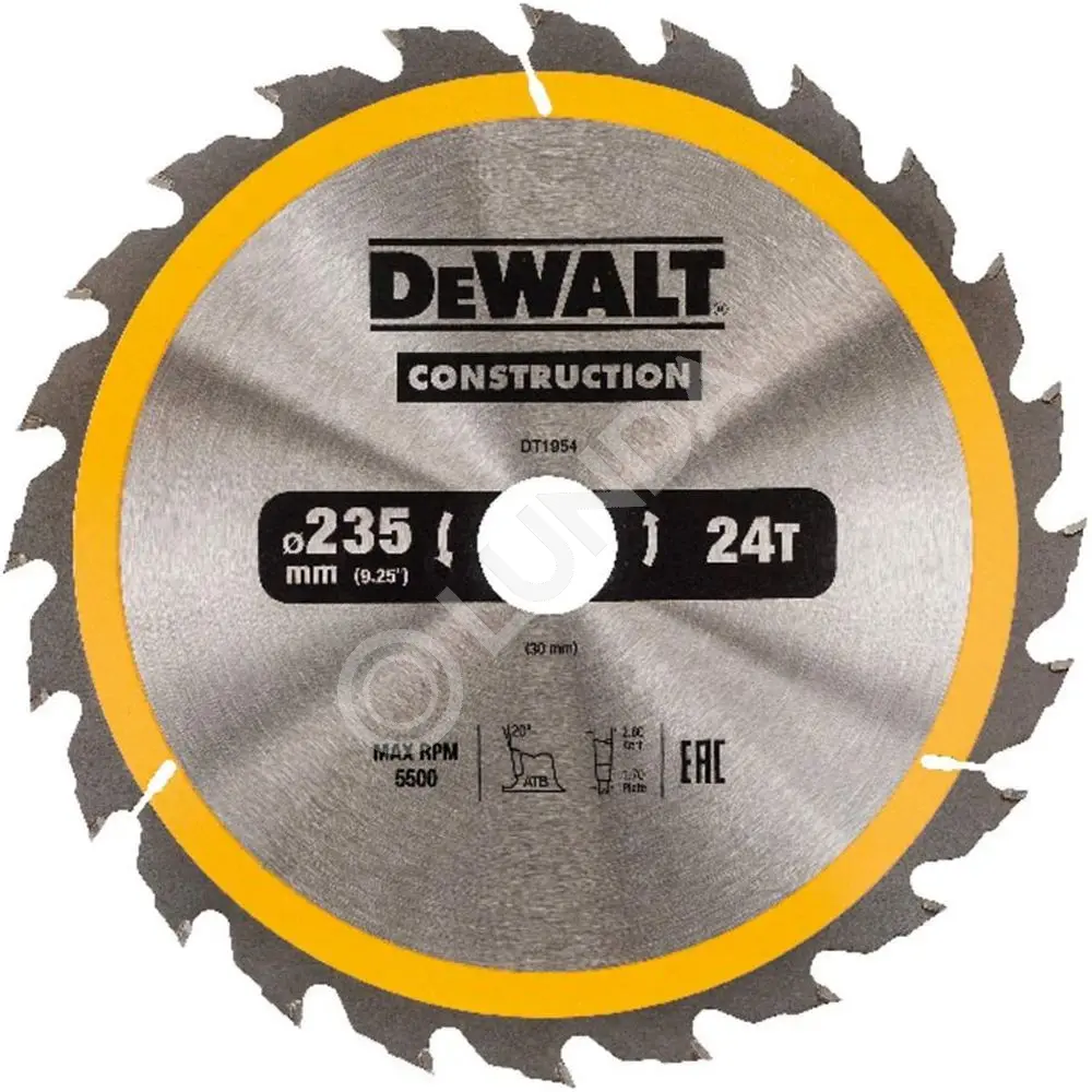 Диск пильный DeWalt DT1954-QZ, 235х30мм, 24 зуба, сталь/твердый сплав, дерево/пластик, быстрый/чистый рез, DeWalt DT1954-QZ