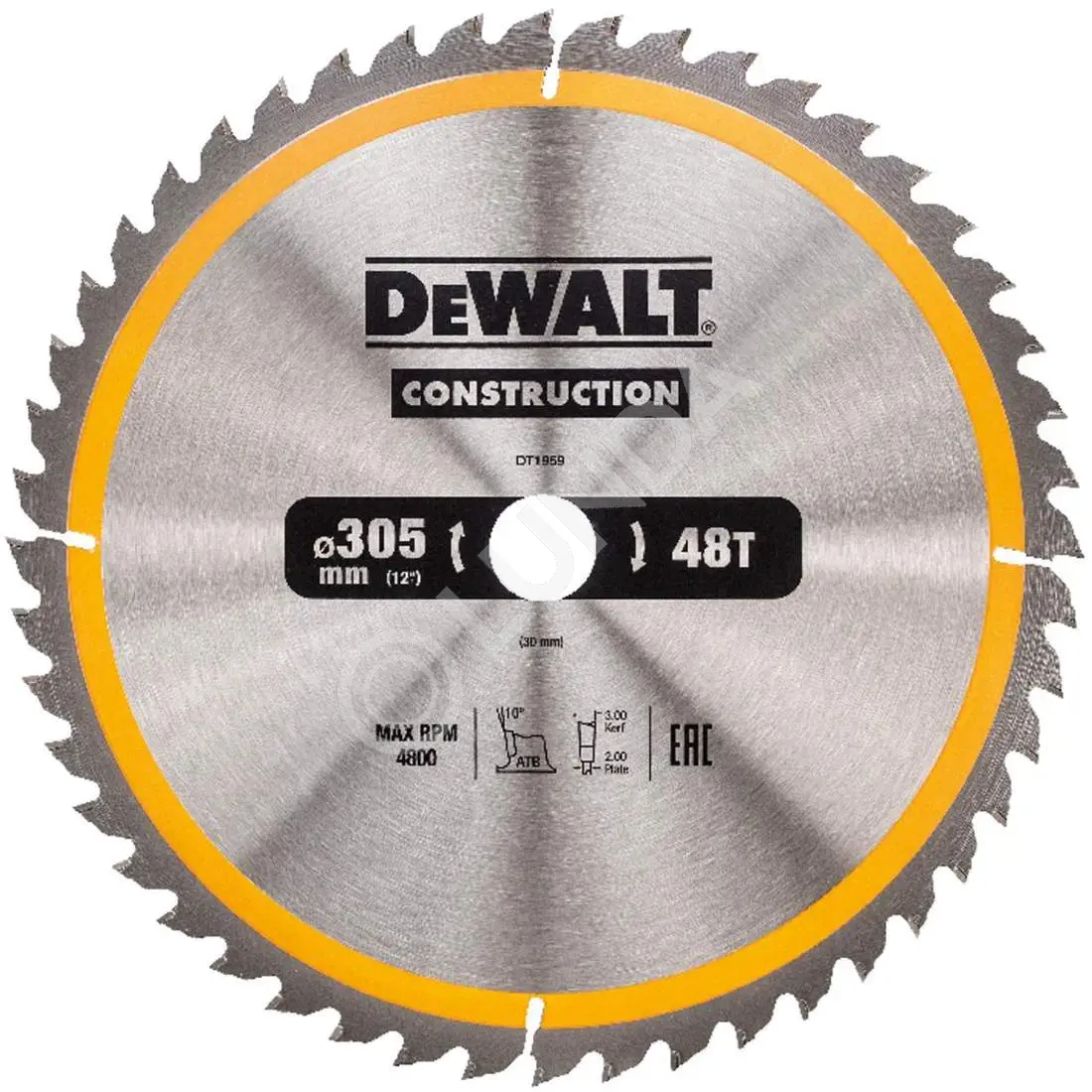 Диск пильный DeWalt DT1959-QZ, 305х30мм, 48 зубьев, сталь/твердый сплав, дерево/пластик, быстрый/чистый рез, DeWalt DT1959-QZ