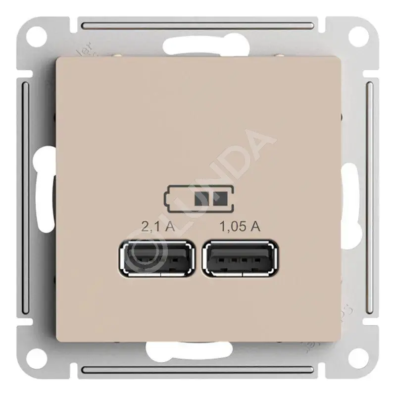 Розетка USB AtlasDesign тип A+A 5В/2.1А 2х5В/1.05А механизм песочн., Systeme Electric ATN001233