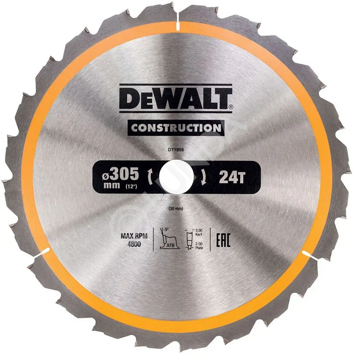 Диск пильный DeWalt DT1958-QZ, 305х30мм, 24 зуба, сталь/твердый сплав, дерево/пластик, поперечный/чистый рез, DeWalt DT1958-QZ