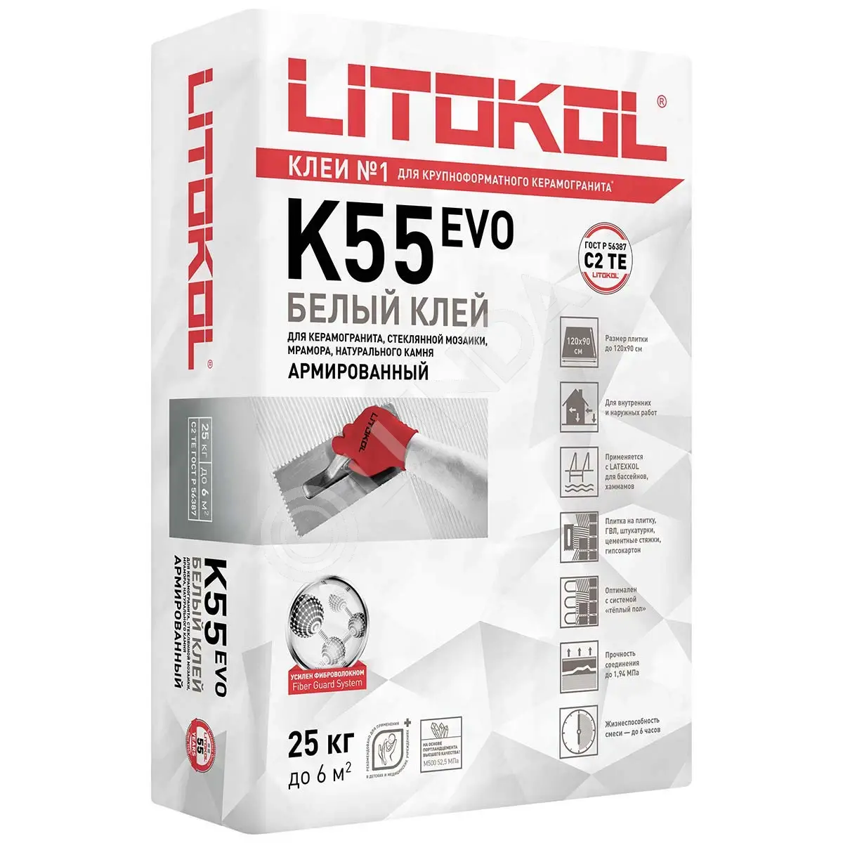 Клей LITOPLUS K55 для мозаики и плитки белый (мешок) 25 кг, Litokol 15942