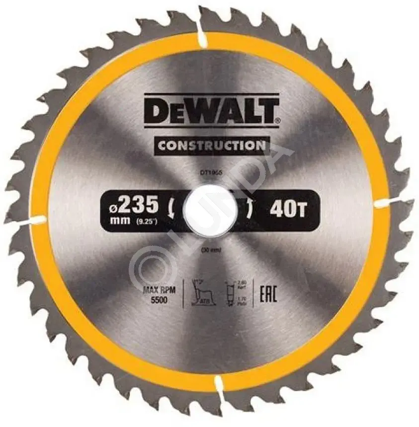 Диск пильный DeWalt DT1955-QZ, 235х30мм, 40 зубьев, сталь/твердый сплав, дерево/пластик, быстрый/чистый рез, DeWalt DT1955-QZ