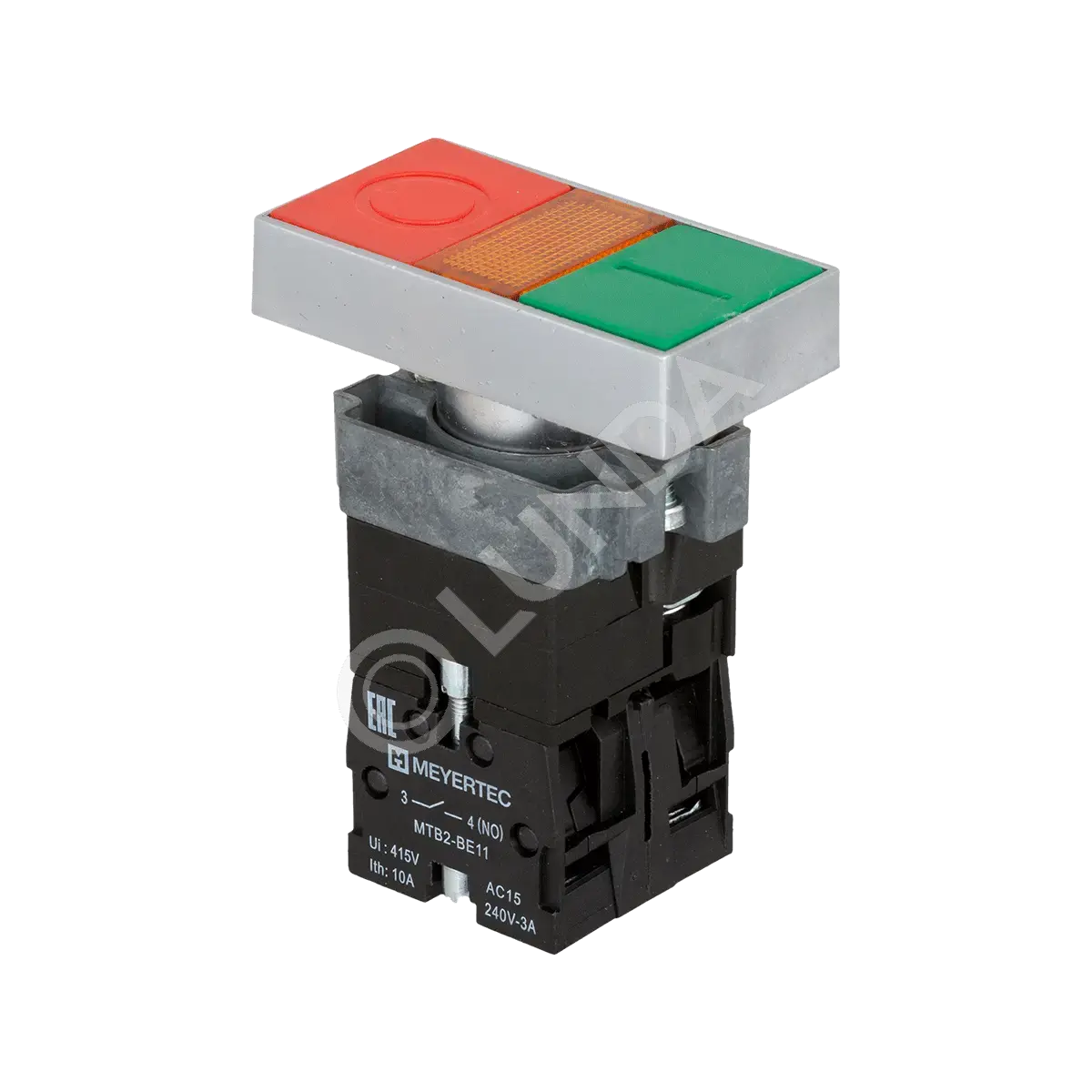 Кнопка двойная с LED подсветкой, 24V AC/DC, красный/зеленый,1NO+1NC, плоский толкатель, металл MTB2-BW8361, ОВЕН 54255