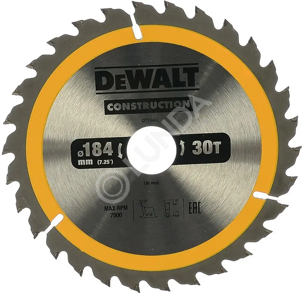 Диск пильный DeWalt DT1942-QZ, 184х30мм, 30 зубьев, сталь/твердый сплав, дерево/пластик, быстрый/чистый рез, DeWalt DT1942-QZ
