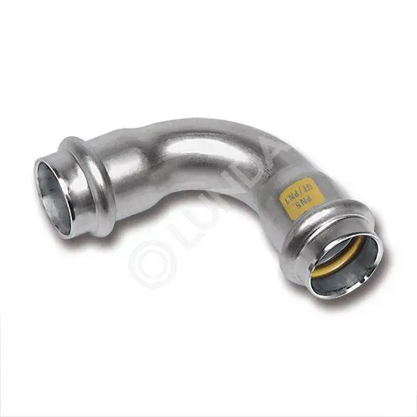 Угольник-пресс 90° NiroSan GAZ из нержавеющей стали 18х18, Sanha 617002A18