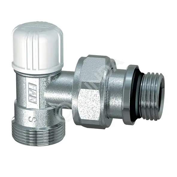 Вентиль запорный угловой 1/2"х М24х19 НР, уплотнение штока двойной O-Ring, уплотн. штруцера EPDM, Far FV 1105 C12