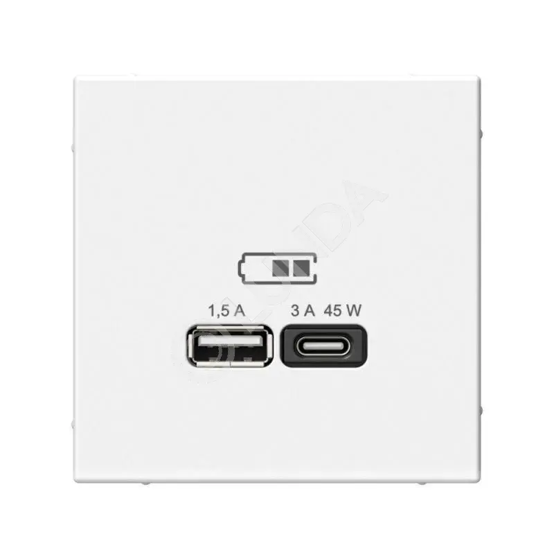 Розетка USB ArtGallery тип A+C 45Вт QC PD высокоскор. ЗУ механизм бел., Systeme Electric GAL000129