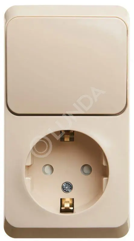 Блок ОП Этюд (1-м розетка с зазем. защ. шторки + 1-кл. выкл.) крем., Systeme Electric BPA16-201K