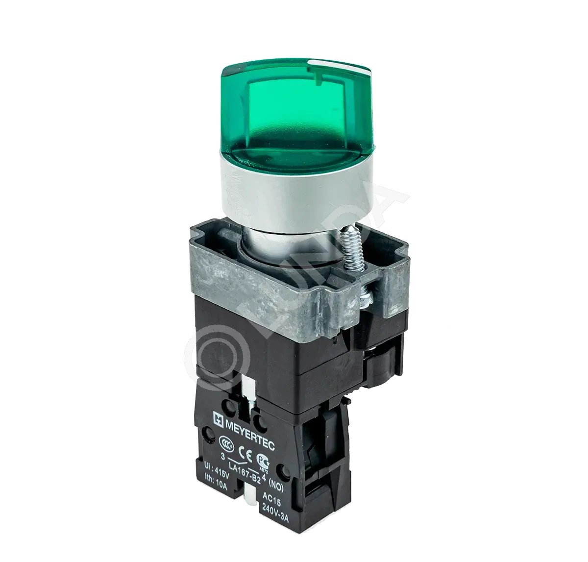 Переключатель с LED подсветкой, 220V AC/DC, зеленый, 3 полож. 1NO, фикс., мет. MTB2-BK3363, ОВЕН 58224