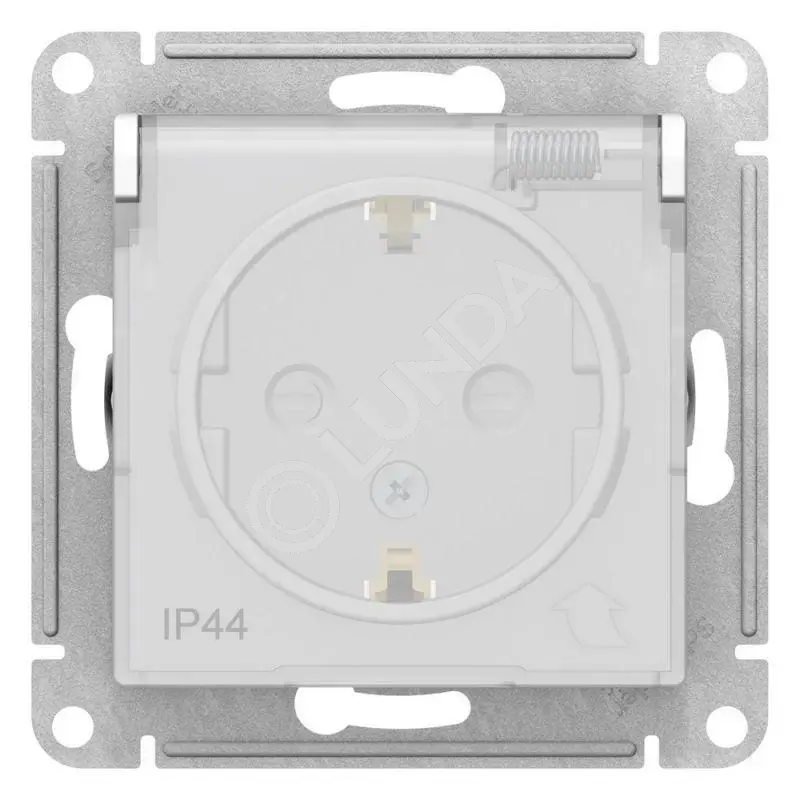 Розетка 1-м СП AtlasDesign Aqua 16А IP44 с заземл. защ. шторки с крышкой механизм бел., Systeme Electric ATN440146