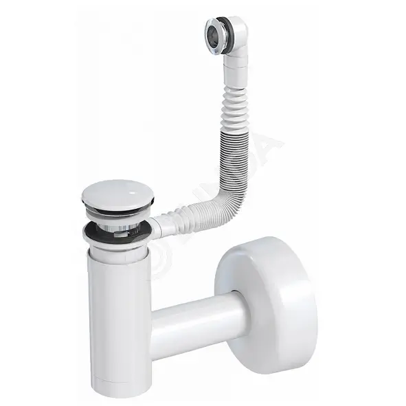 Сифон для умывальника Easy Clean белый d40, c переливом, трубка слива d40 с розеткой, клик-клак белый пластик, Prevex 1512410