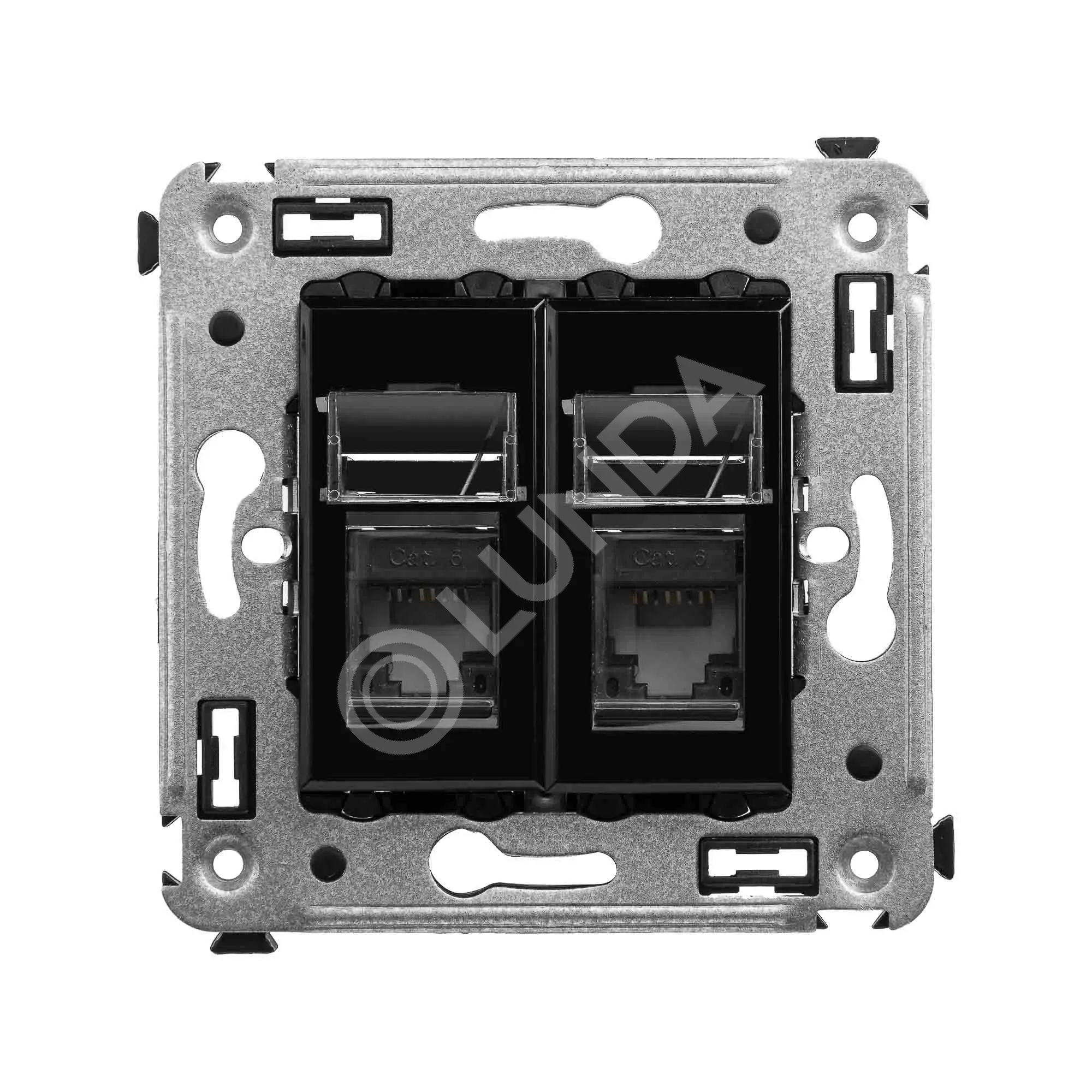 Розетка компьютерная RJ-45 в стену, кат.6 двойная, Avanti, Черный квадрат, DKC 4402294