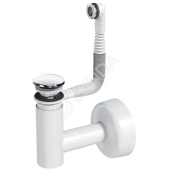 Сифон для умывальника Easy Clean белый d40, с переливом, сливная трубка d40 с розеткой, клик-клак хром пластик, Prevex 1512409