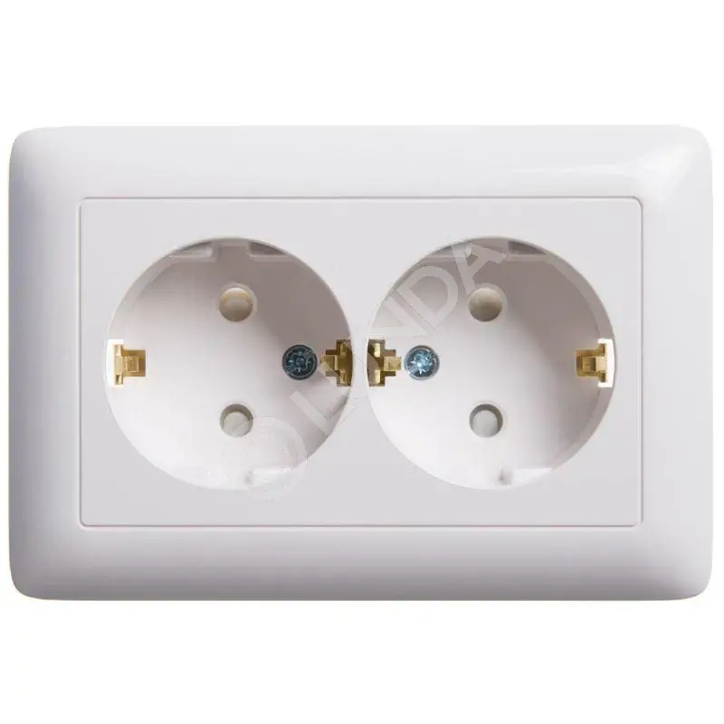 Розетка 2-м СП Хит 16А IP20 с заземл. защ. шторки бел., Systeme Electric RS16-231-B