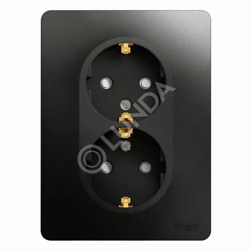 Розетка 2-м Glossa 16А с заземл. защ. шторки в сборе антрацит, Systeme Electric GSL000726