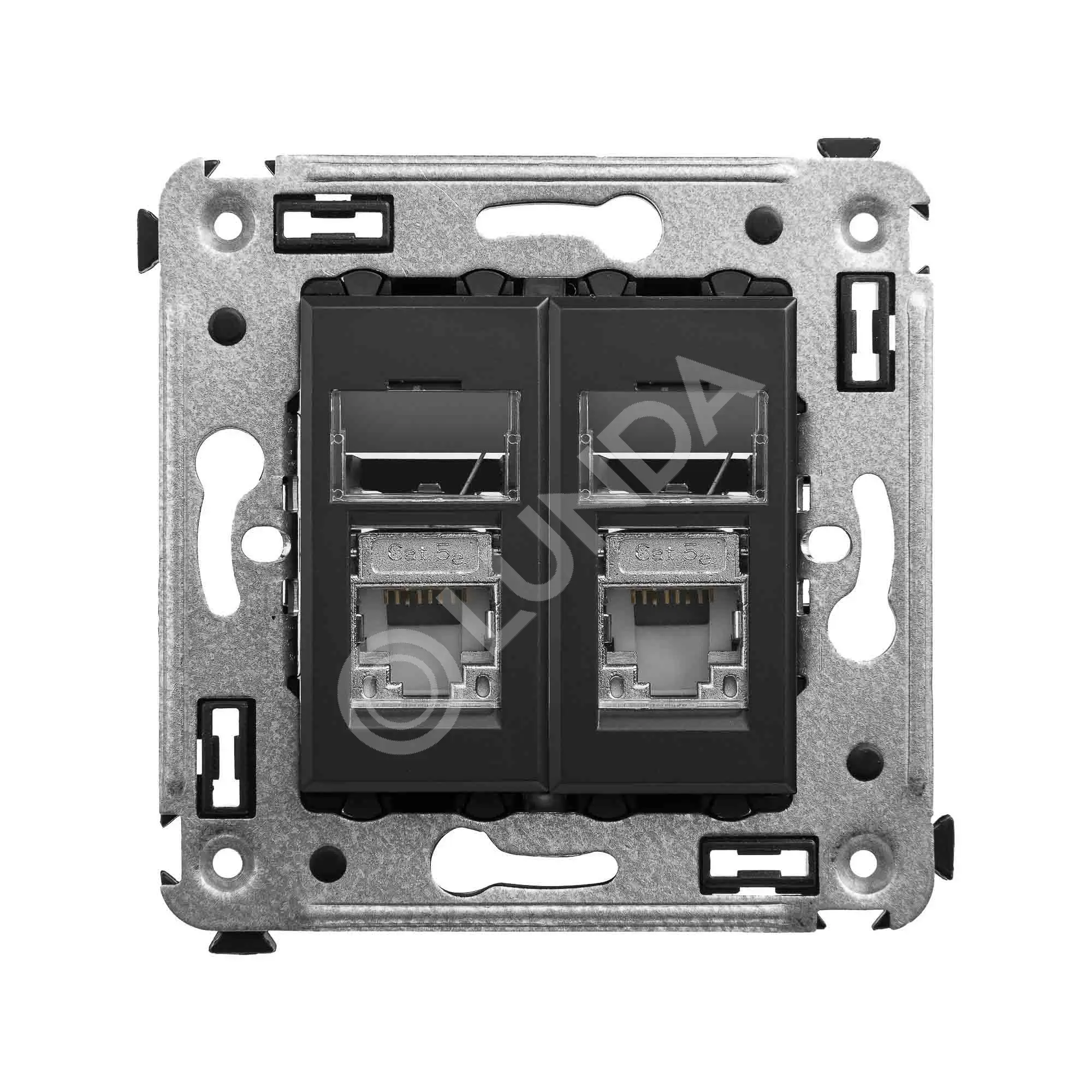 Розетка компьютерная RJ-45 в стену, кат.5e двойная экранированная, Avanti, Черный матовый, DKC 4412364