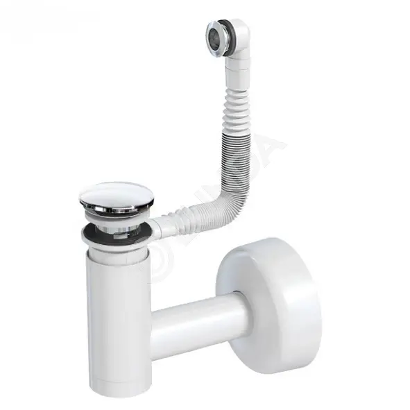 Сифон для умывальника Easy Clean белый d40, с переливом, слив трубка d40 с розеткой, крышка хром метал, Prevex 1511404