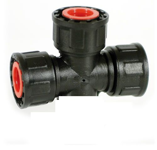 Plastica Alfa 14510-D - тройник ВРхВРхВР 1"х1"х1" с накидными гайками — ПоливТорг
