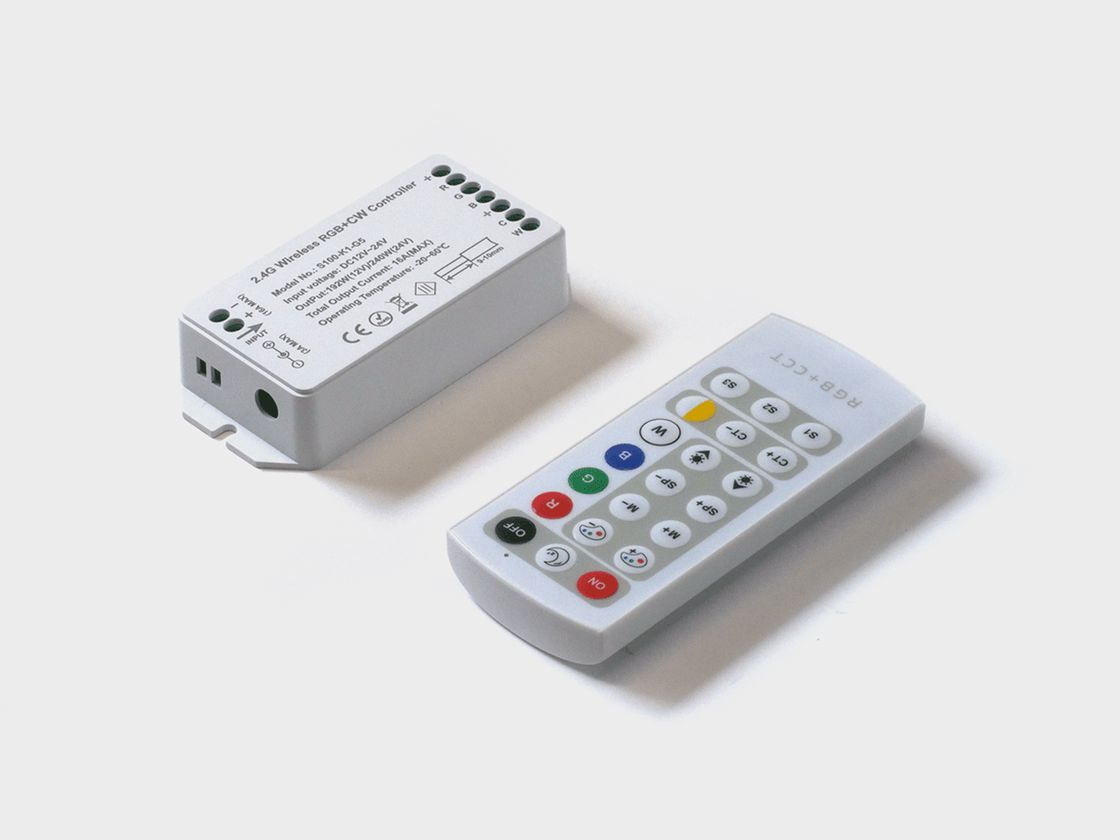 Контроллер RGB+CCT, 2.4G с пультом, 21 кноп., DC12/24V, <16A(MAX), SW-RGB-CW-2.4G-16A