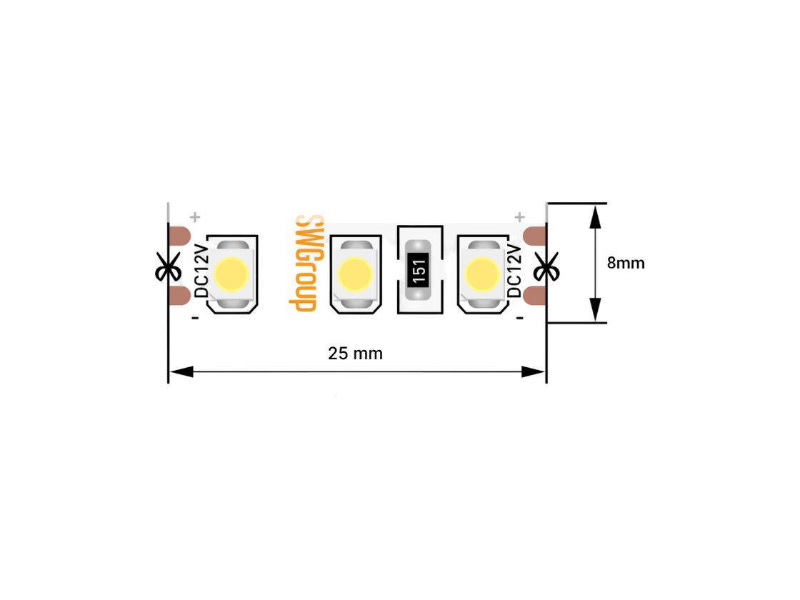 Светодиодная лента 3528, 120 LED/м, 9,6 Вт/м, 12В , IP66, Цвет: Синий, SWG3120-12-9.6-B-66-M