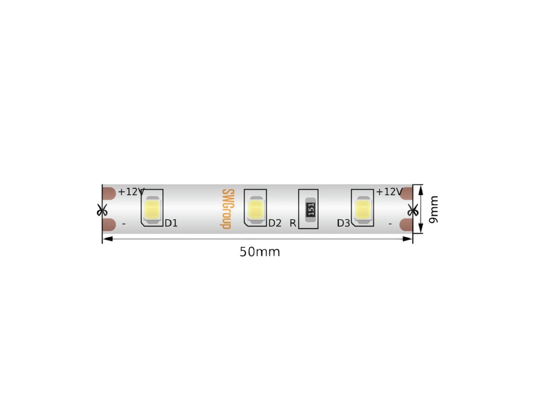 Светодиодная лента 2835, 60 LED/м, 4,8 Вт/м, 12В , IP66, Цвет: Теплый белый, SWG260-12-4.8-WW-66-M