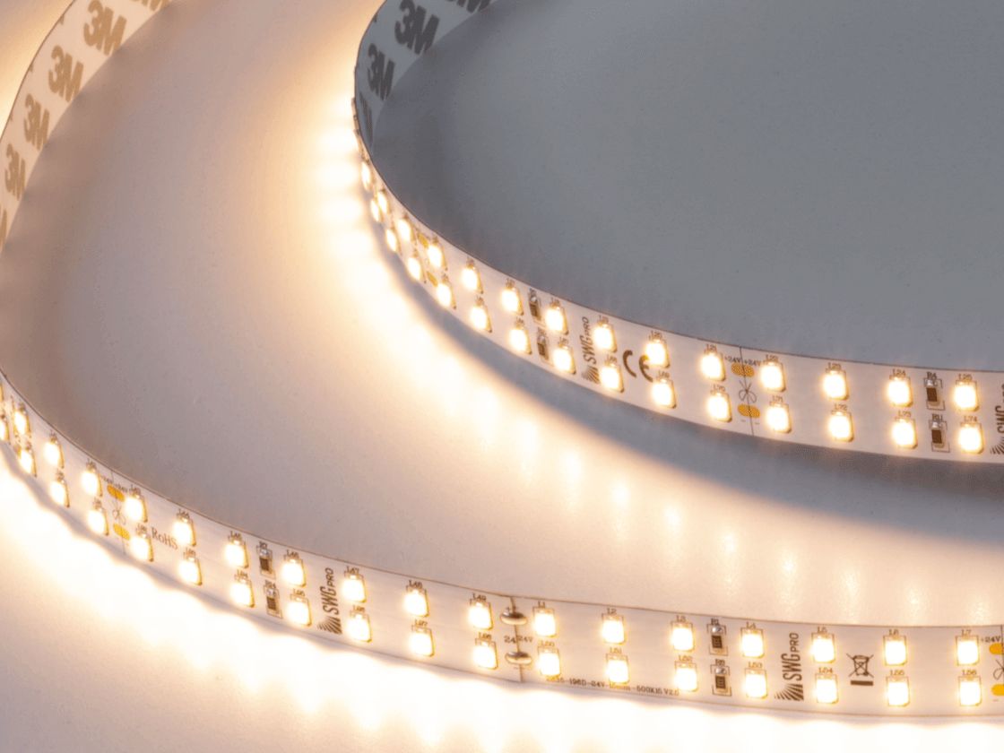 Светодиодная лента ПРО 2835, 196 LED/м, 20 Вт/м, 24В, IP20, Цвет: Теплый белый, SWG2P196-24-20-WW-20