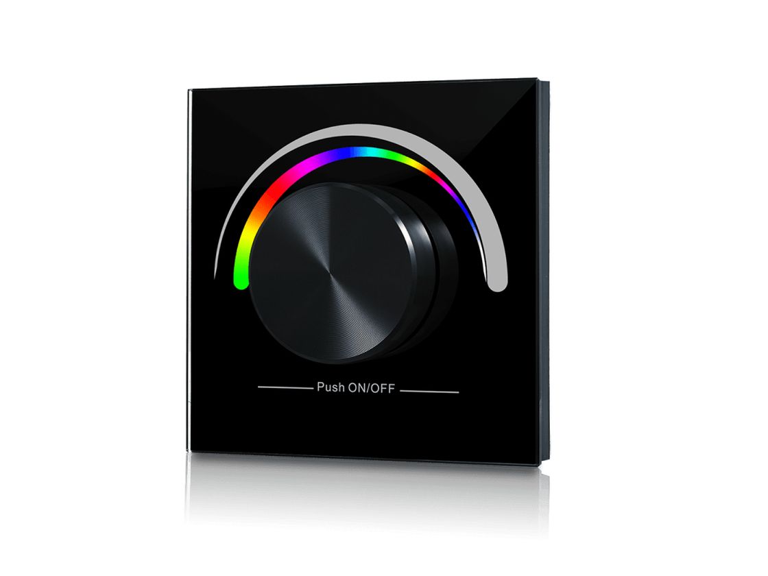 Радио панель W-RGB (B) встраиваемая в стену с валкодером на 1 зону для RGB ленты, черная, W-RGB-B